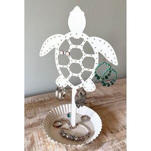 Sea Turtle Earring Holder Organizer Metal Stand Jewelry Tree Display Ring Tray